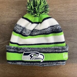 NFL Seahawks Beanie Striped Pom‎ Pom